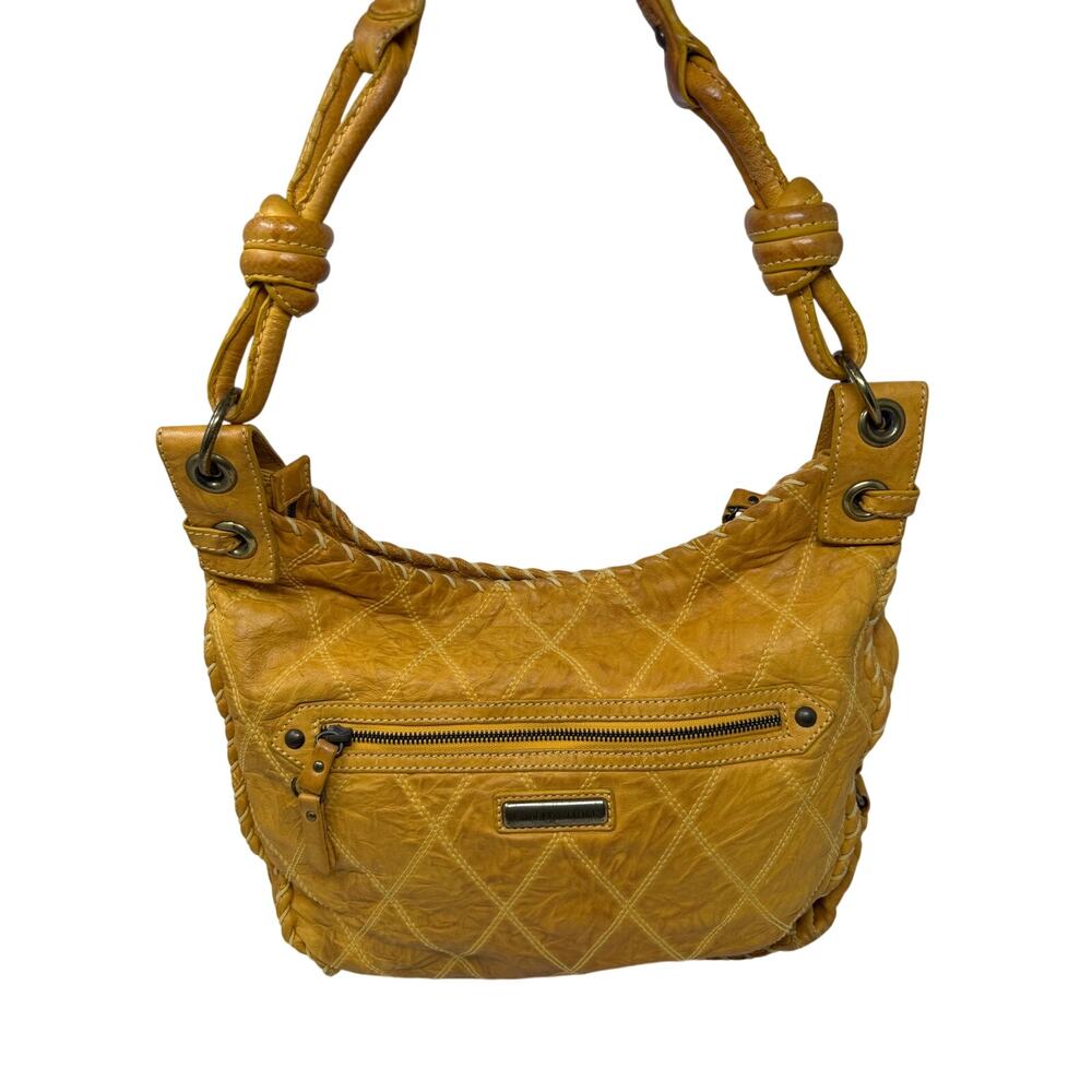 Vintage Isabella Fiore Y2K Yellow Quilted Leather Hobo Shoulder Bag